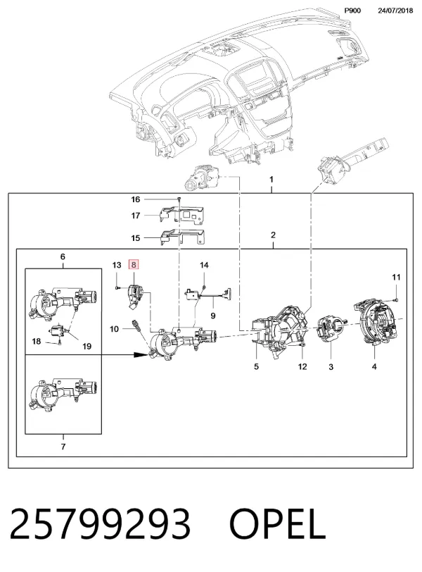 Grupo de contato de fecho de ignição Opel Insignia A
