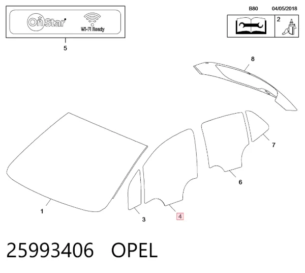 Vidro da porta dianteira direita 25993406 Opel