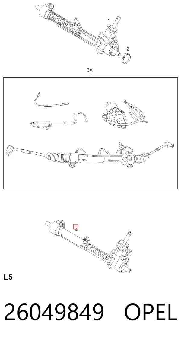 Cremalheira da direção 26049849 Opel