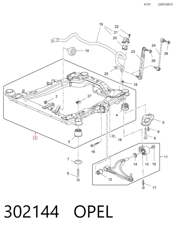 Viga de suspensão dianteira (plataforma veicular) 302144 Opel