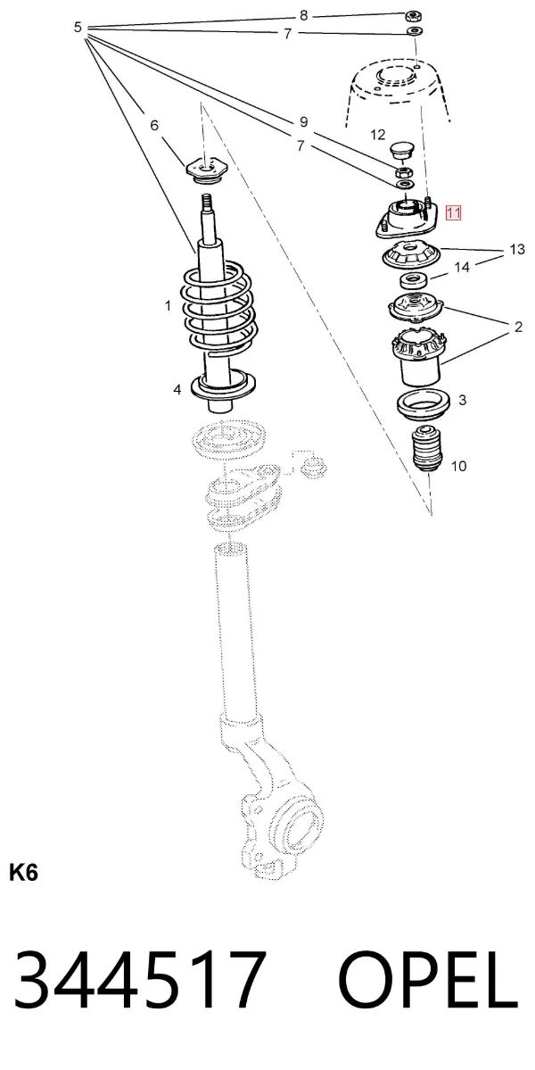 Suporte de amortecedor dianteiro 344517 Opel
