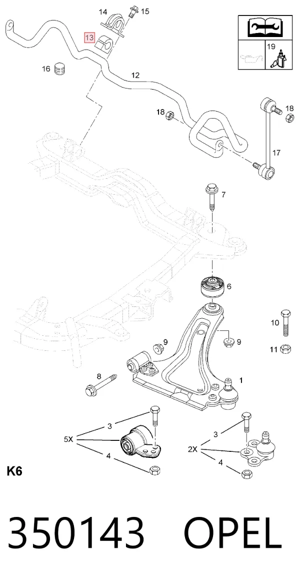 Bucha de estabilizador dianteiro 350143 Opel