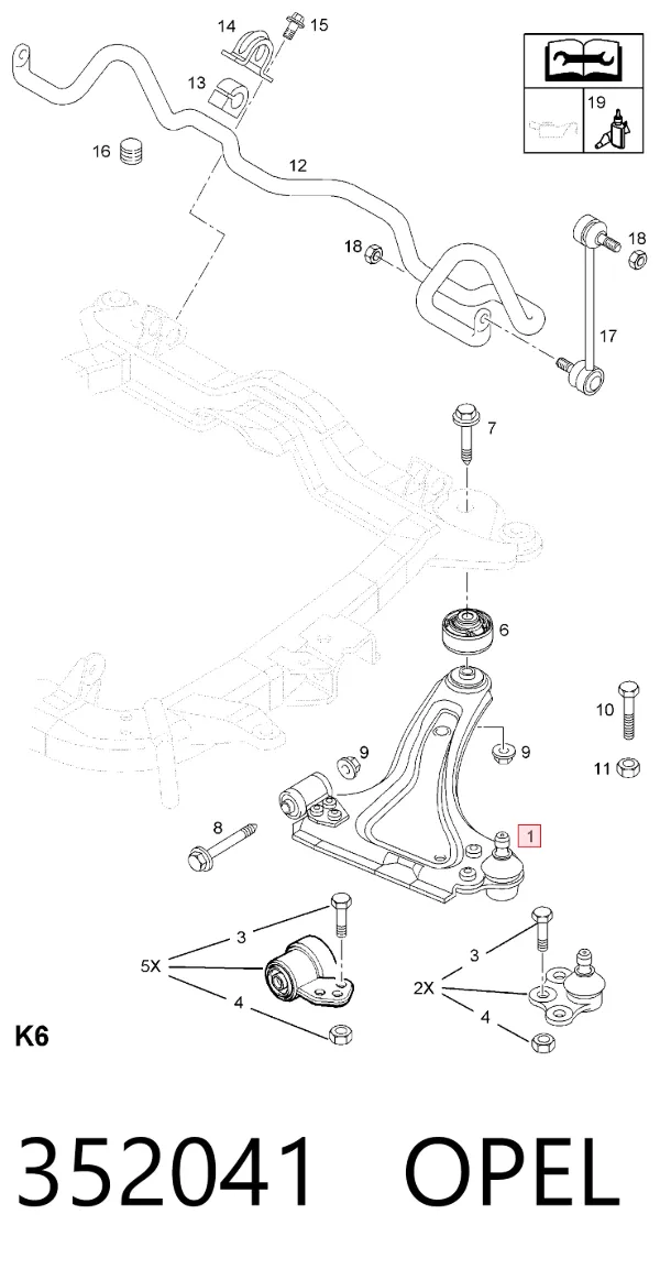 Braço oscilante inferior esquerdo de suspensão dianteira 352041 Opel
