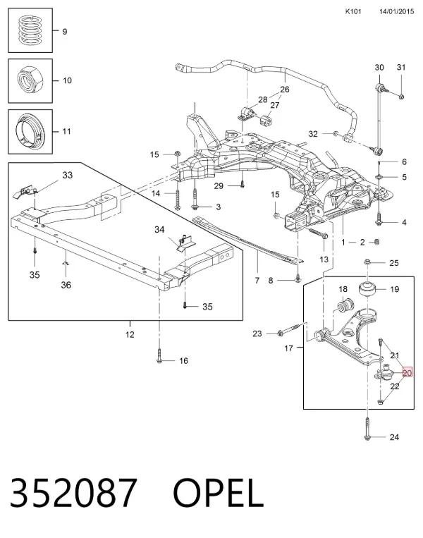 Suporte de esfera inferior 352087 Opel