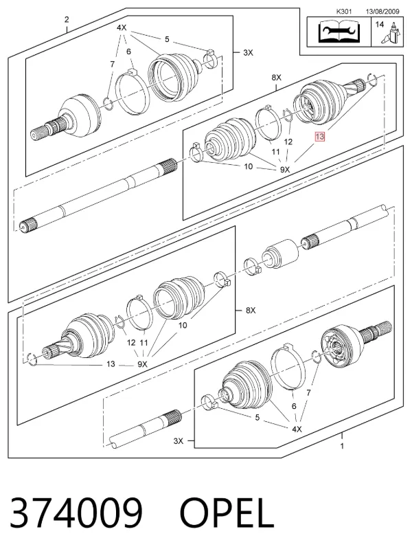 Anel de travagem de rolamento de cubo dianteiro 374009 Opel
