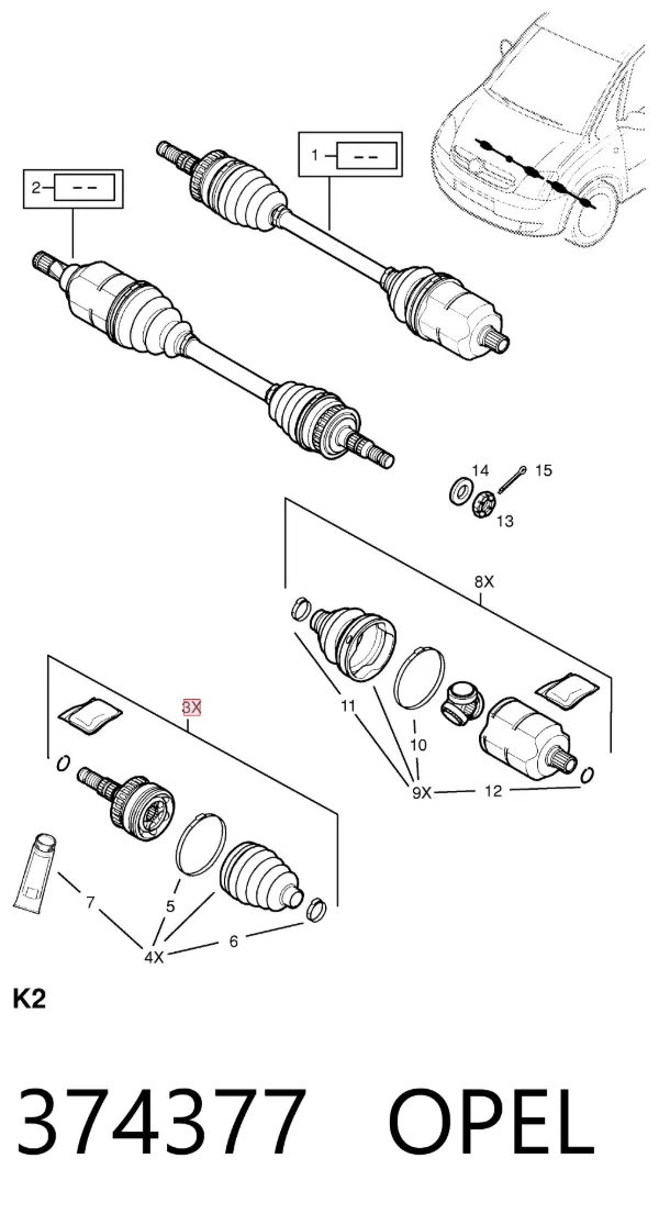 Junta homocinética externa dianteira 374377 Opel