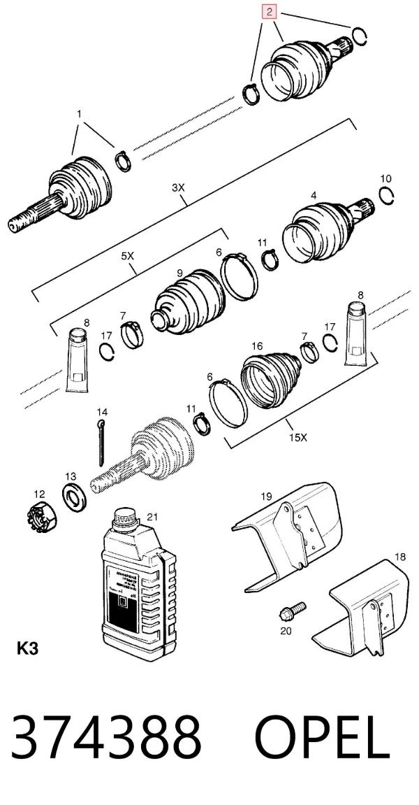 Junta homocinética interna dianteira 374388 Opel