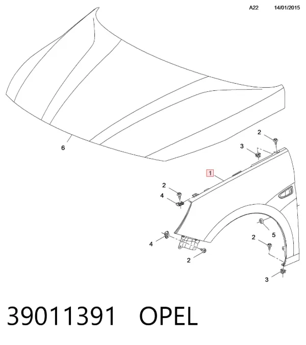 Pára-lama dianteiro direito 39011391 Opel