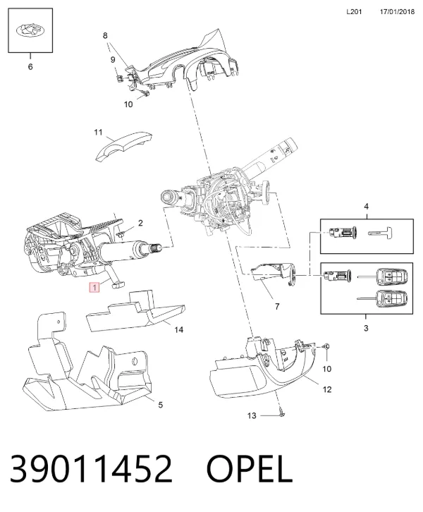 Coluna da direção 39011452 Opel