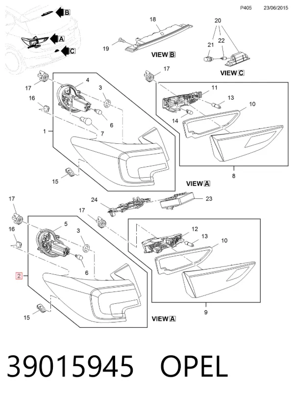 Lanterna traseira esquerda externa 39015945 Opel