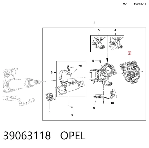 Anel AIRBAG de contato, cabo plano do volante 39063118 Opel