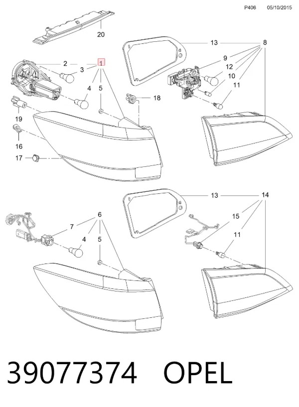 Lanterna traseira esquerda externa 39077374 Opel