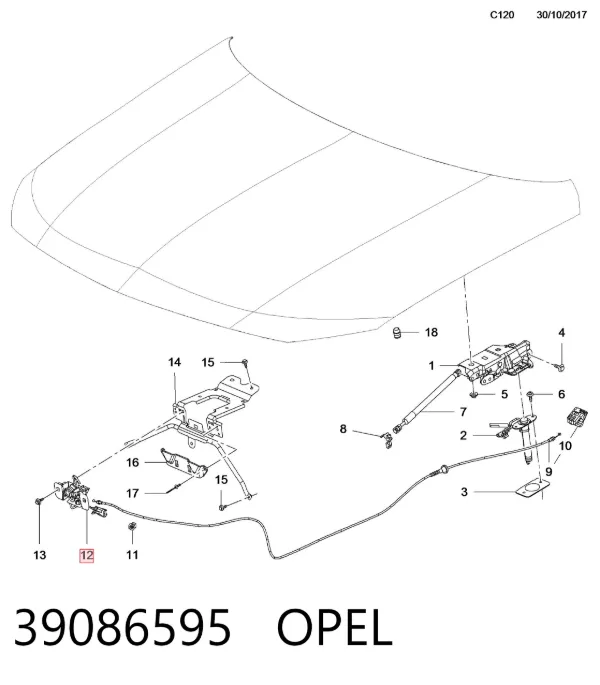 Fecho da capota 39086595 Opel