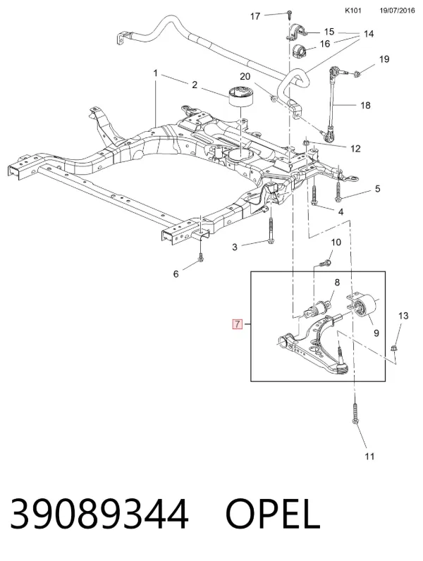 Braço oscilante inferior esquerdo de suspensão dianteira 39089344 Opel