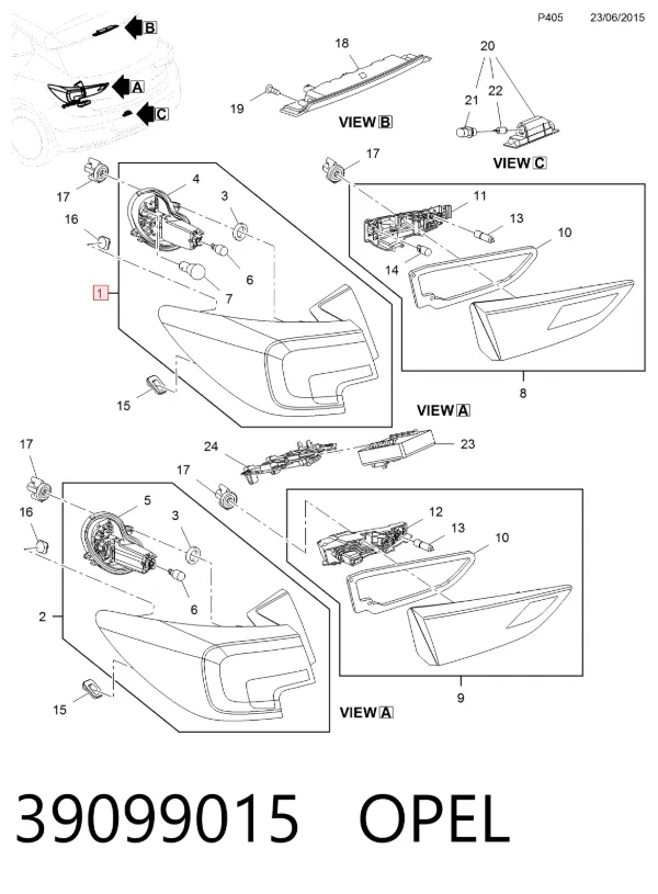 Lanterna traseira direita externa 39099015 Opel