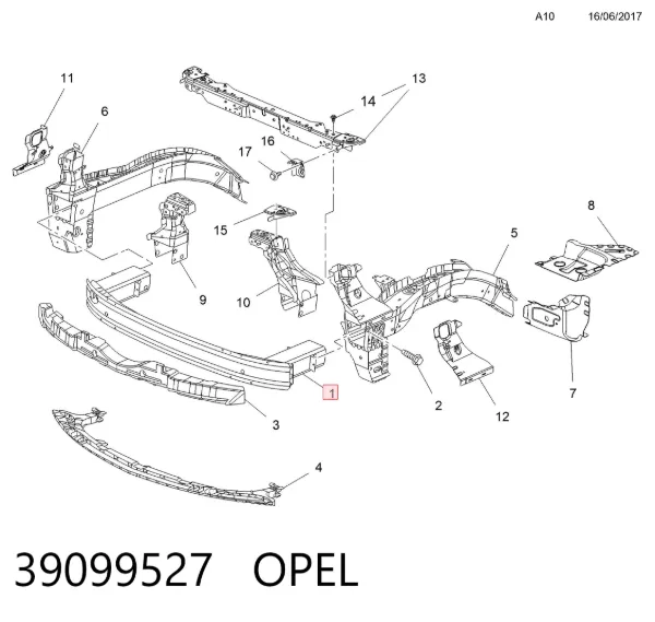Reforçador do pára-choque dianteiro 39099527 Opel