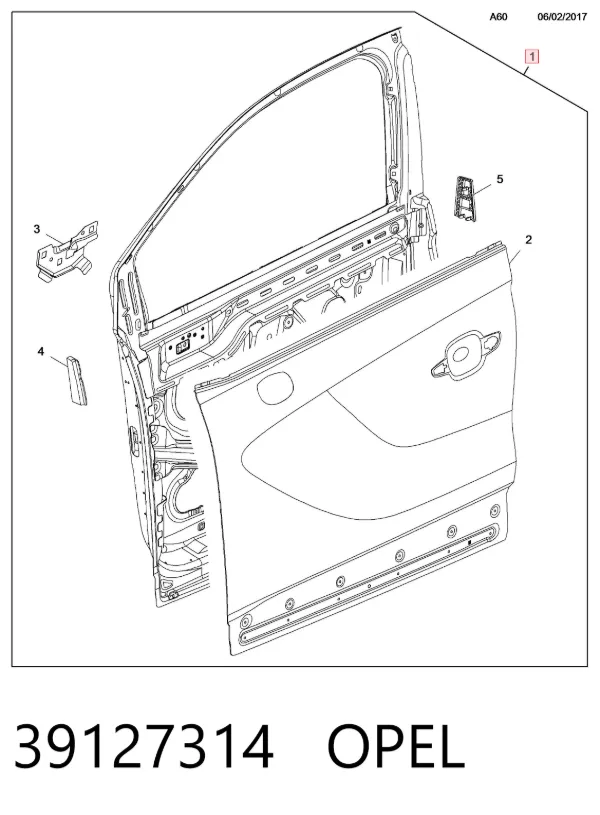 Porta dianteira direita 39127314 Opel