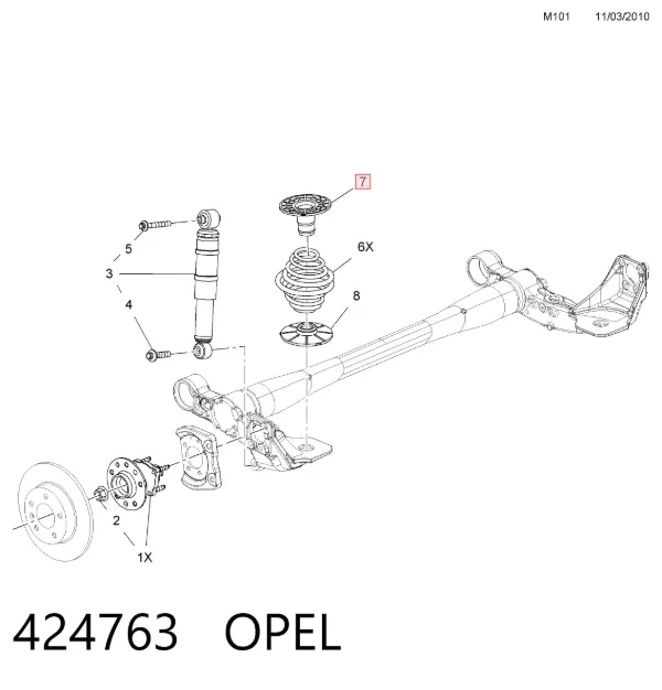 Espaçador (anel de borracha) da mola traseira superior 424763 Opel