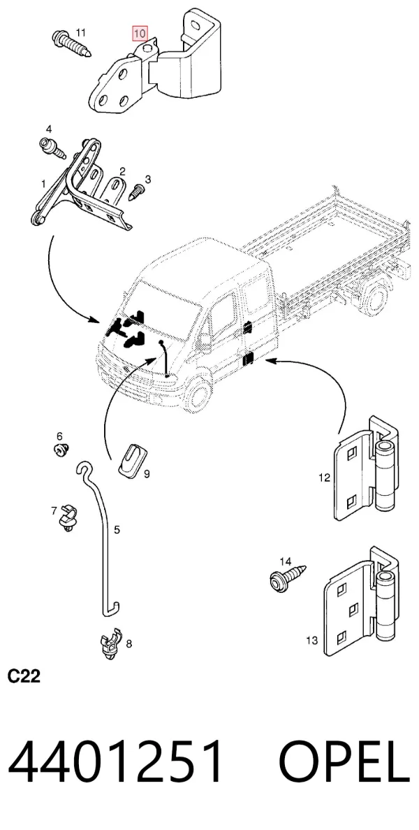 Gozno da porta dianteira 4401251 Opel