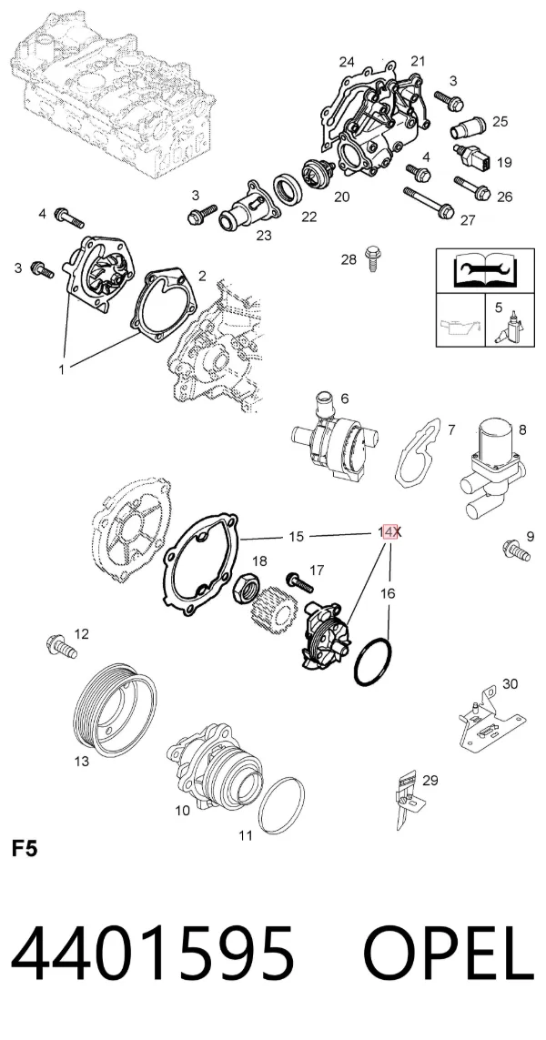 Bomba de água (bomba) de esfriamento 4401595 Opel