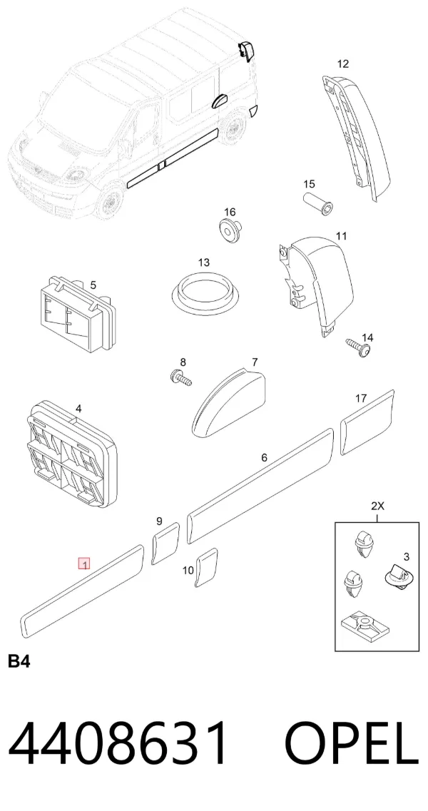 Moldura da porta dianteira esquerda inferior 4408631 Opel
