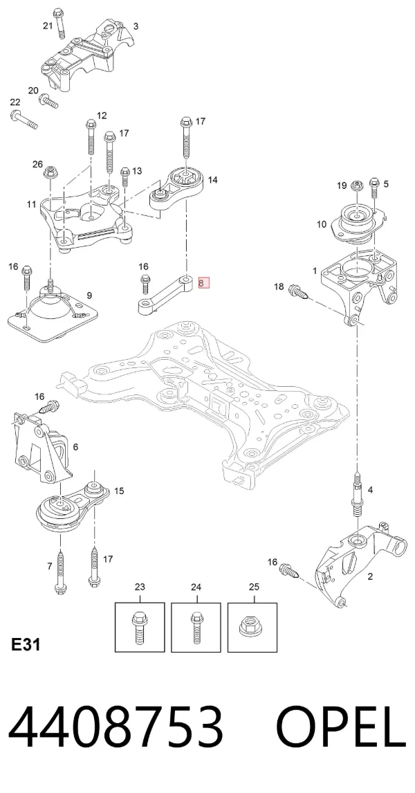 Consola de coxim (apoio) direita de motor 4408753 Opel