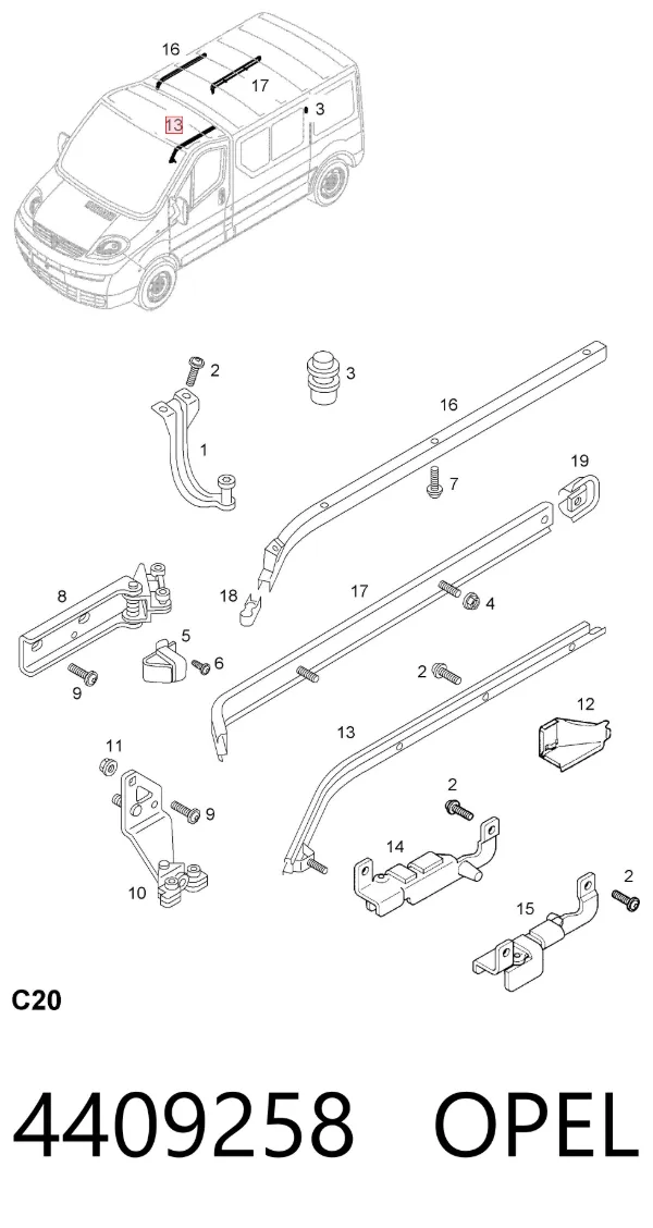 Carril inferior direito de guia da porta deslizante 4409258 Opel