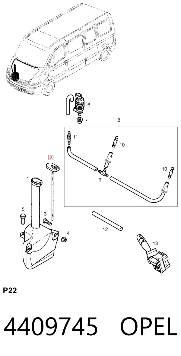 Tampa de tanque de fluido para lavador 4409745 Opel