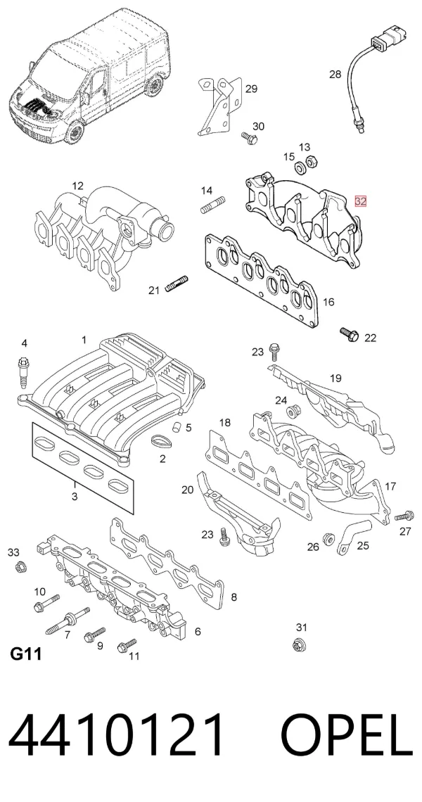 Tubo coletor de escape 4410121 Opel