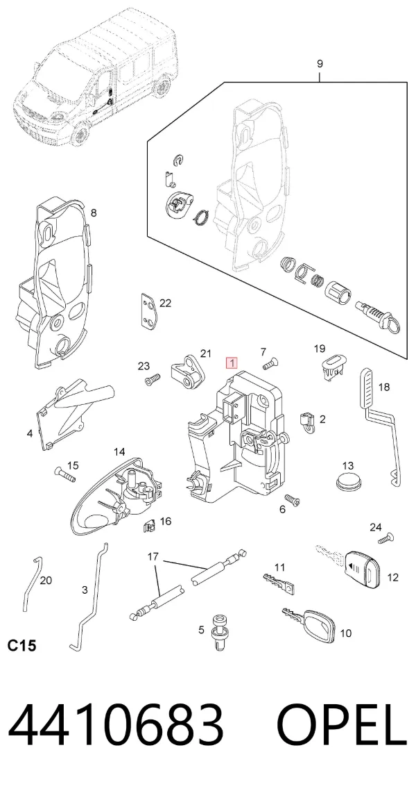Fecho da porta dianteira esquerda 4410683 Opel