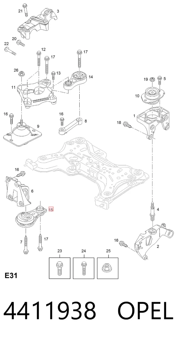 Coxim (suporte) inferior de motor 4411938 Opel