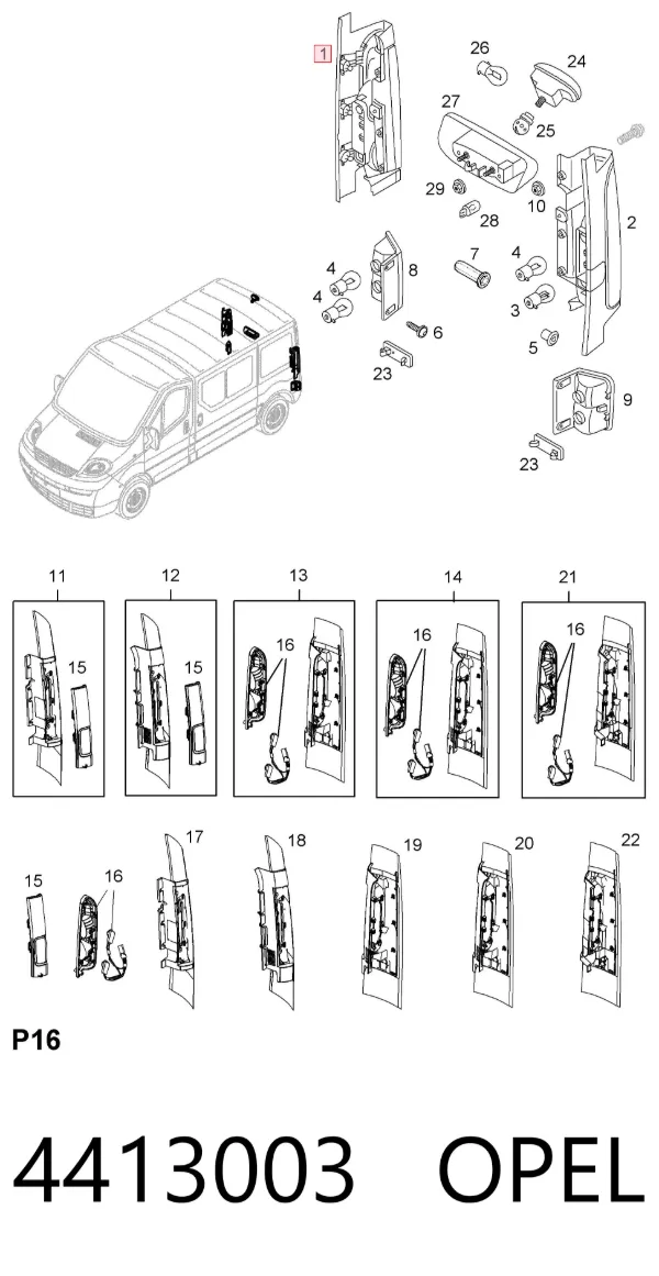 Lanterna traseira direita 4413003 Opel