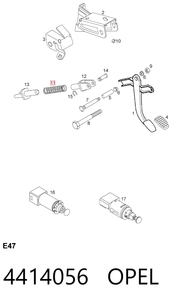 Mola de pedal de embraiagem 4414056 Opel