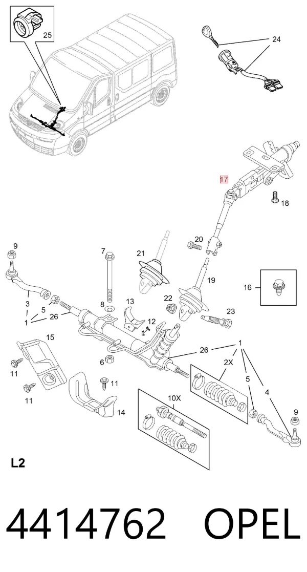 Coluna da direção Opel Vivaro A