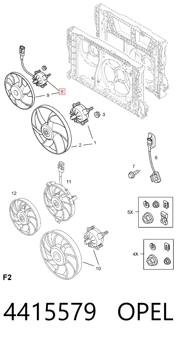 Ventilador elétrico de esfriamento montado (motor + roda de aletas) 4415579 Opel