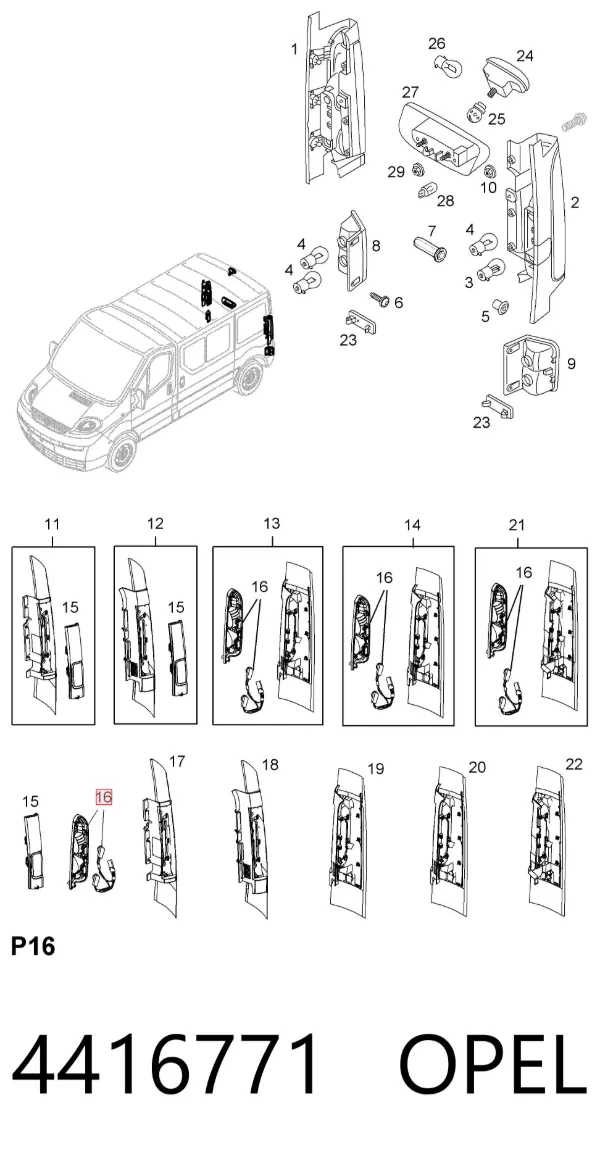 Lanterna traseira esquerda 4416771 Opel