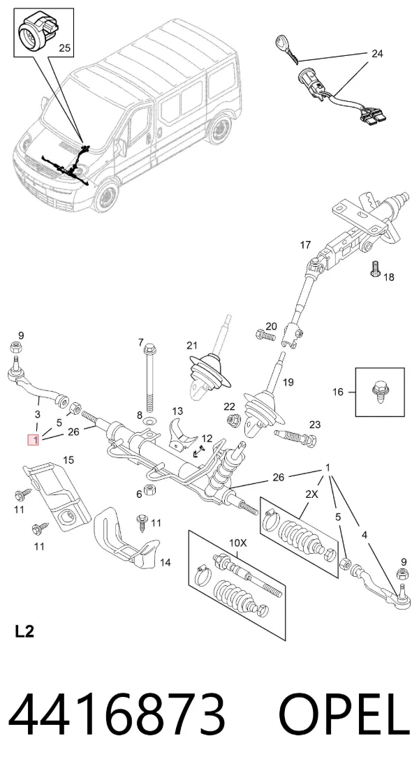 Cremalheira da direção 4416873 Opel
