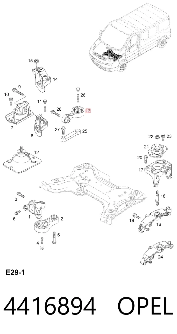 Coxim (suporte) direito superior de motor 4416894 Opel