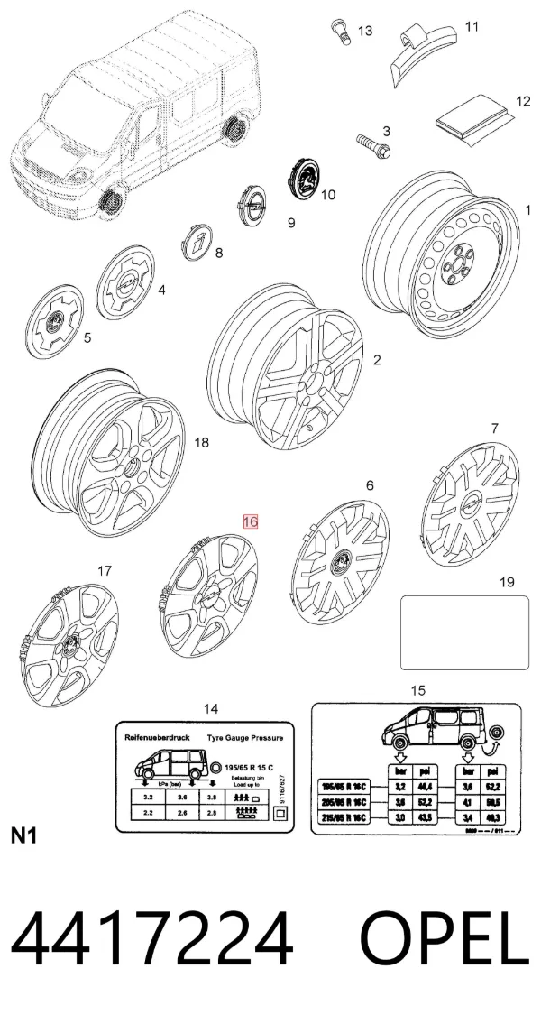 Coberta de disco de roda 4417224 Opel