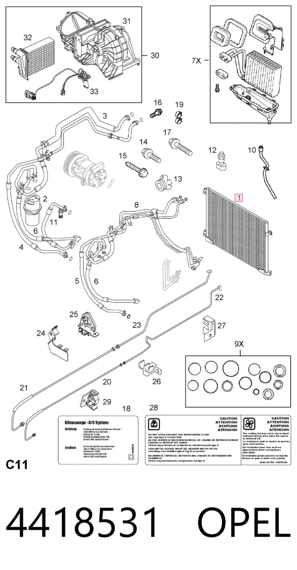 Radiador de aparelho de ar condicionado 4418531 Opel