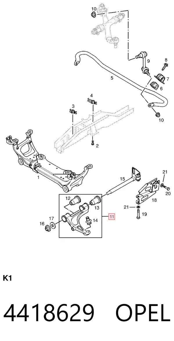 Braço oscilante inferior esquerdo de suspensão dianteira 4418629 Opel