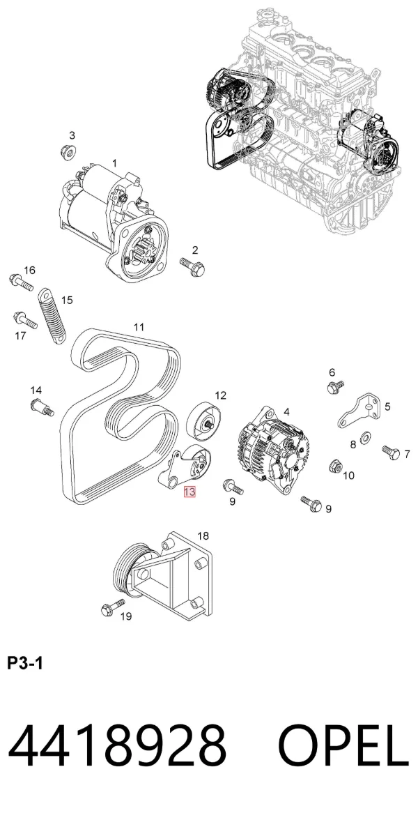 Reguladora de tensão da correia de transmissão 4418928 Opel