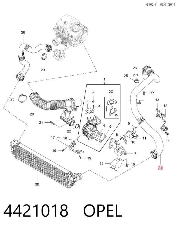 Mangueira (cano derivado) de intercooler 4421018 Opel