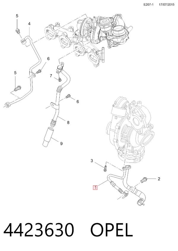 Tubo (mangueira) de fornecimento de óleo de turbina 4423630 Opel