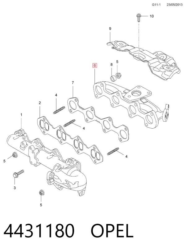 Tubo coletor de escape 4431180 Opel