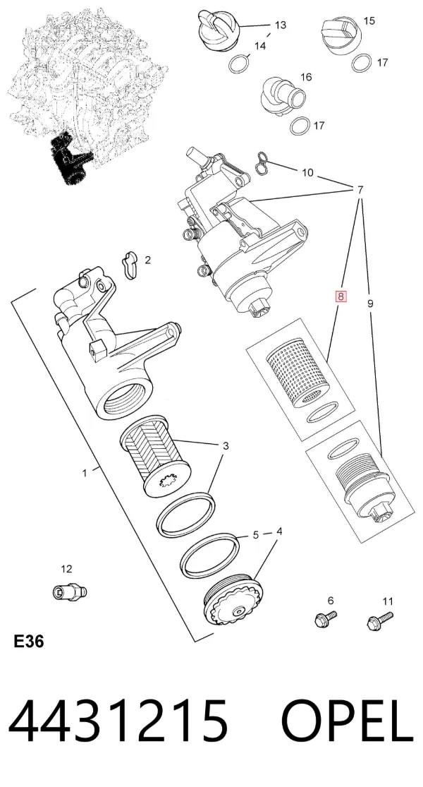 Filtro de óleo 4431215 Opel