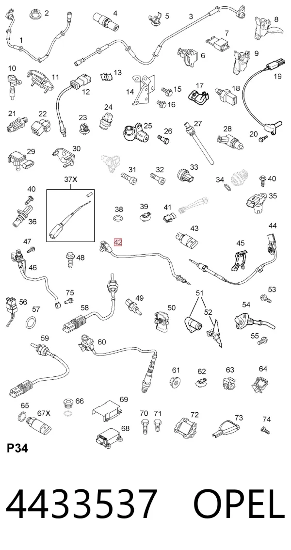 Sensor de temperatura dos gases de escape (GE), antes de turbina 4433537 Opel