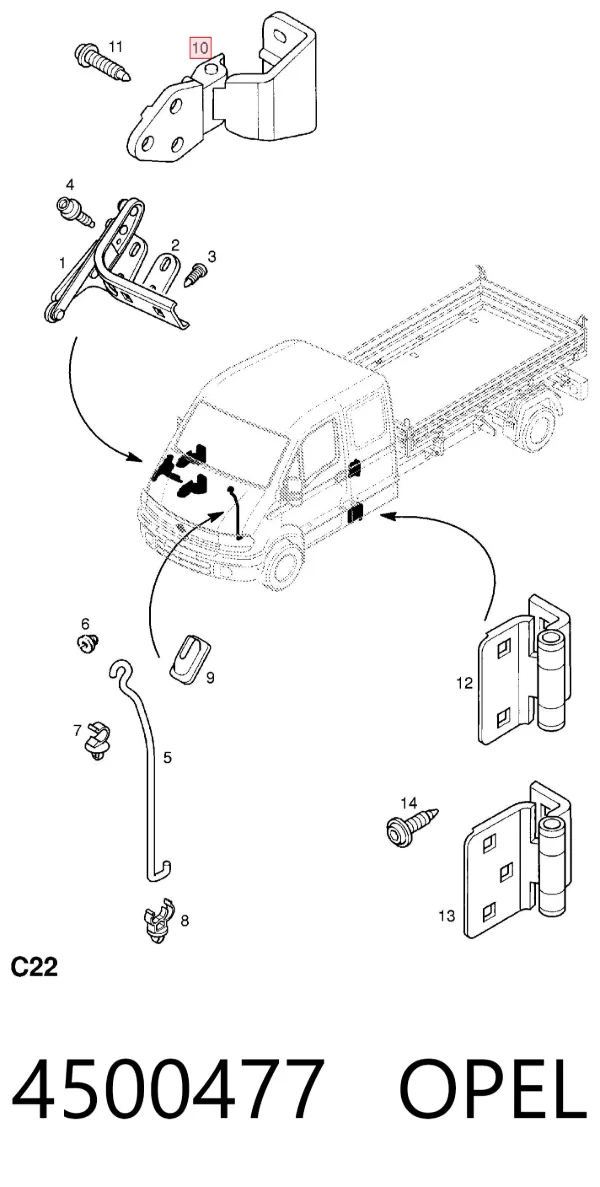 Gozno da porta dianteira 4500477 Opel