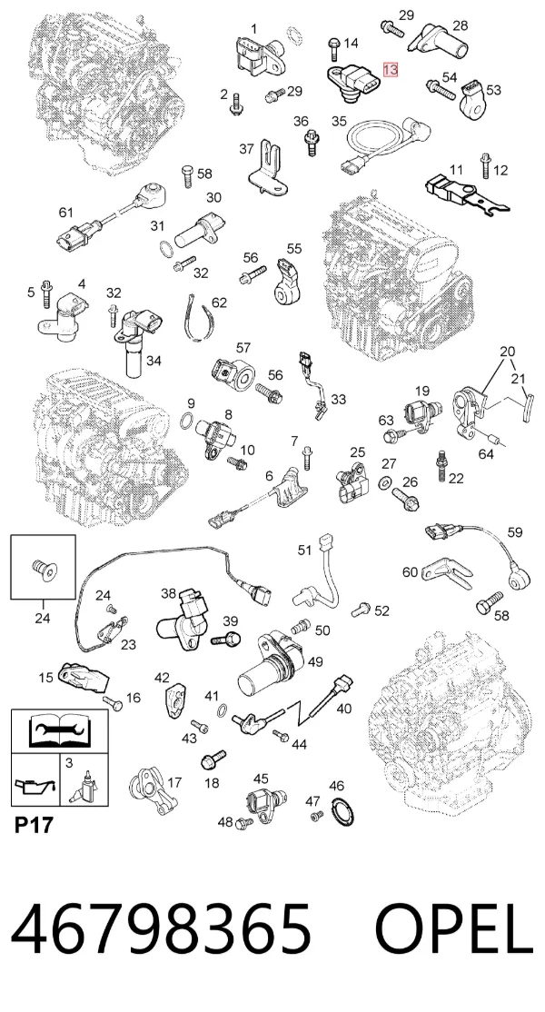 Sensor de posição da árvore distribuidora 46798365 Opel