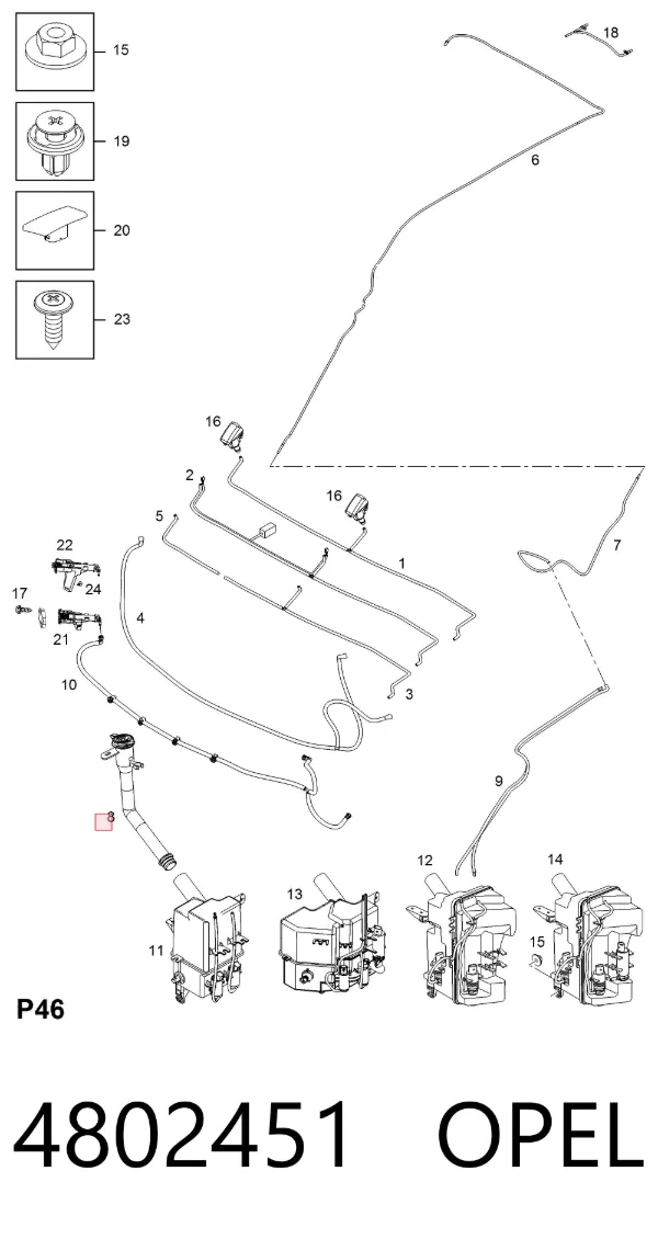 Gargalo do tanque de fluido para lavador 4802451 Opel